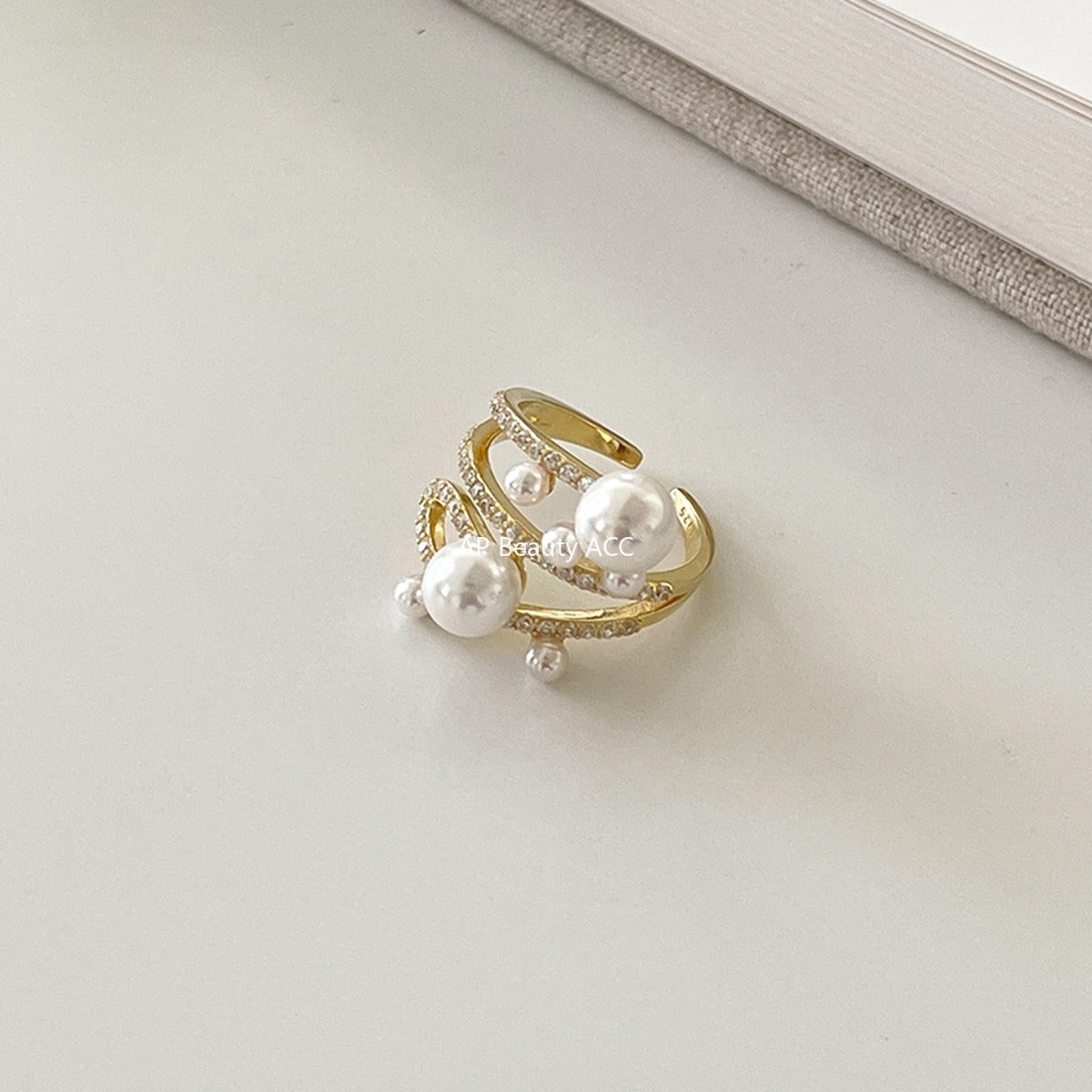 C廠-韓版優雅氣質冷淡風珍珠戒指女復古百搭高級感食指戒小眾設計指環「JZ-0728」25.11-1