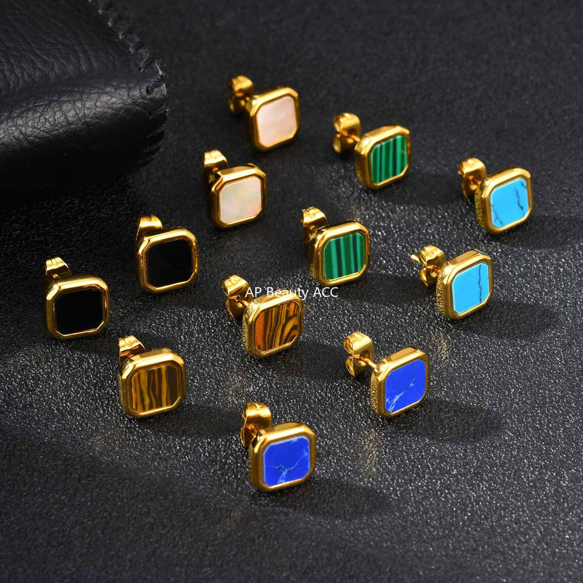 G廠-不鏽鋼時尚簡約款方形貝殼男女耳釘金色百搭潮流耳環批發「ES-728」25.12-2