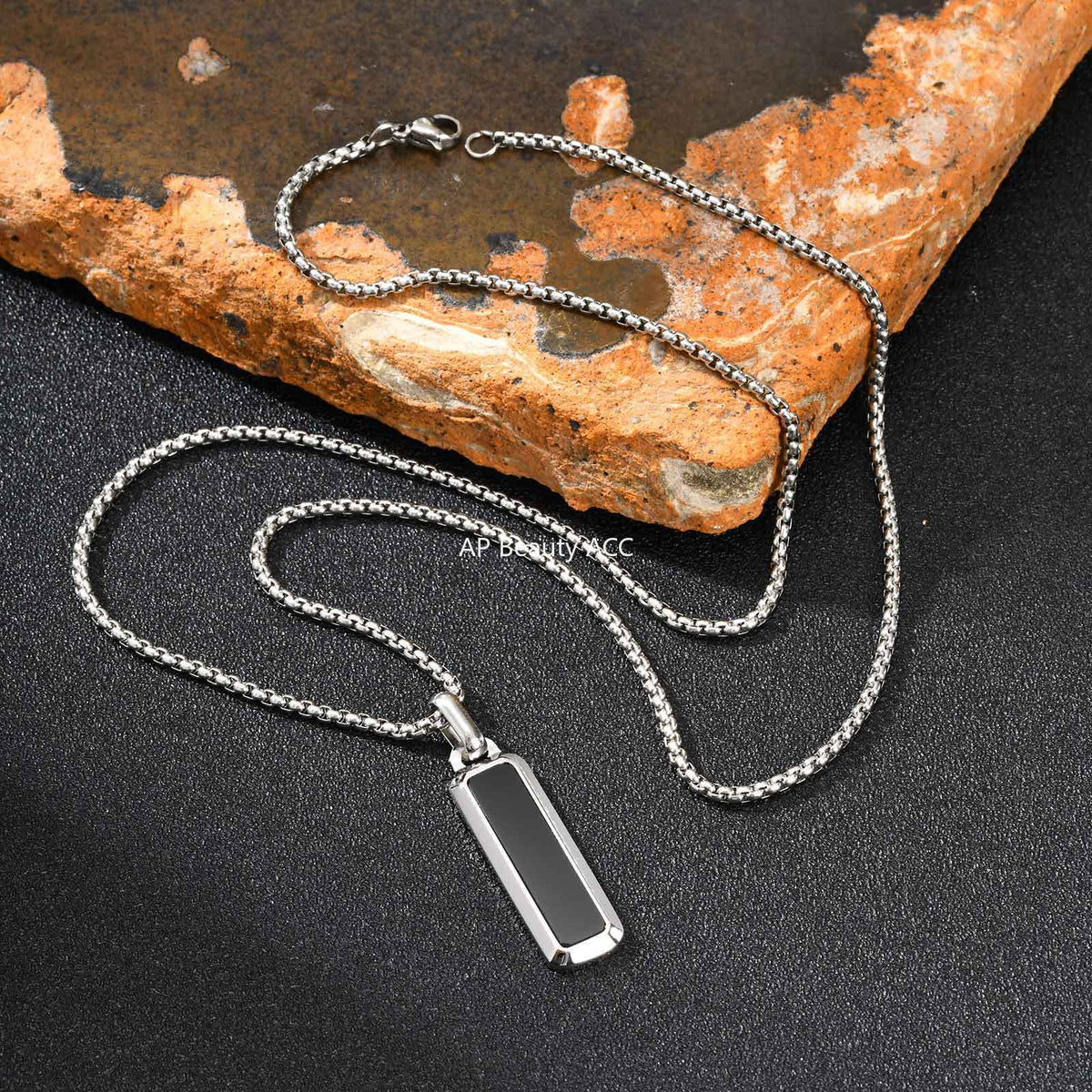 G廠-歐美跨境男士不鏽鋼吊墜長條虎眼石幾何百搭時尚簡約項鍊「PN-2226」25.11-2