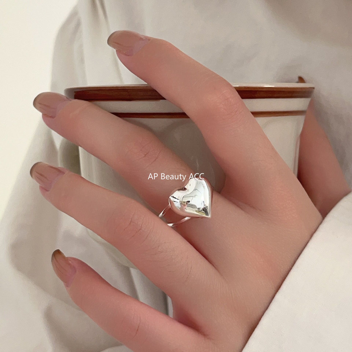 F廠-歐美925純銀復古愛心戒指 ins冷談風個性小眾開口戒指女「J1524」25.10-1