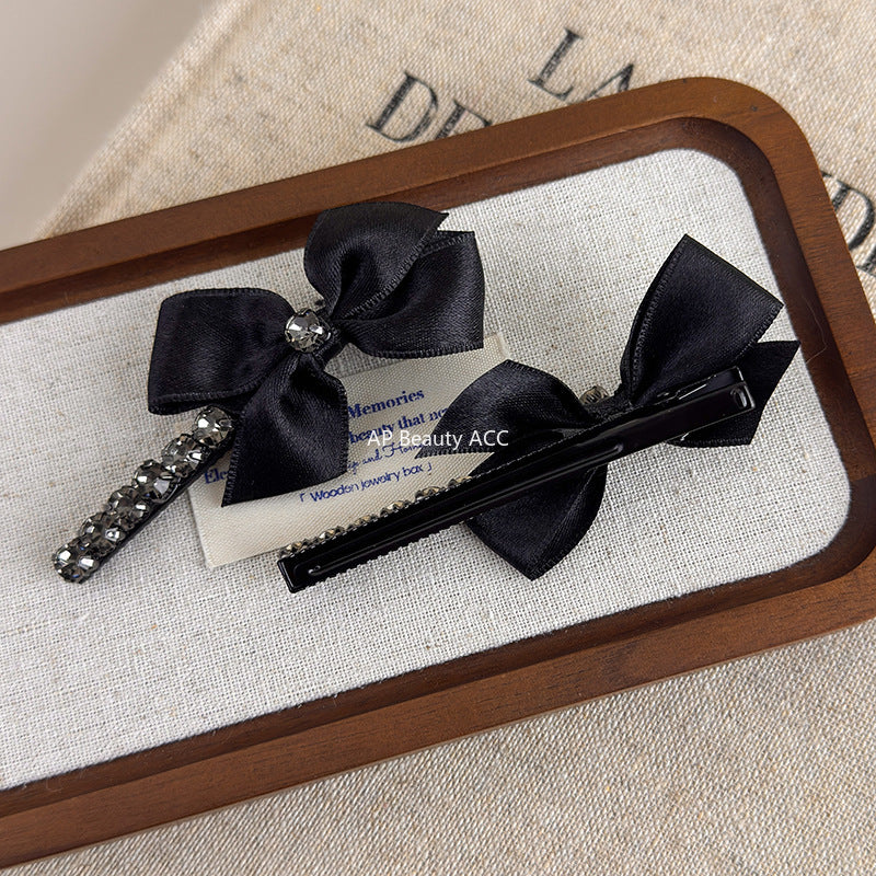 E廠-時尚氣質韓版蝴蝶結水鑽鴨嘴夾高檔瀏海側邊夾碎髮夾一字夾髮夾「26037E」25.11-2