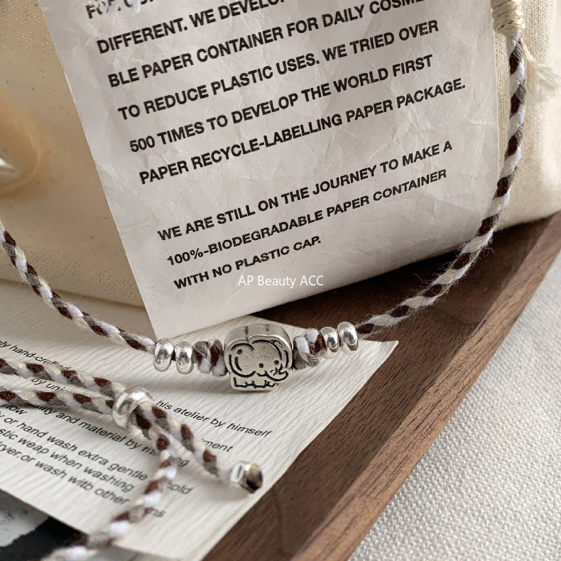 C廠-童趣大象小象編織串珠手作手鍊S925項鍊女甜酷可愛個性頸鏈設計感「1608」25.11-2