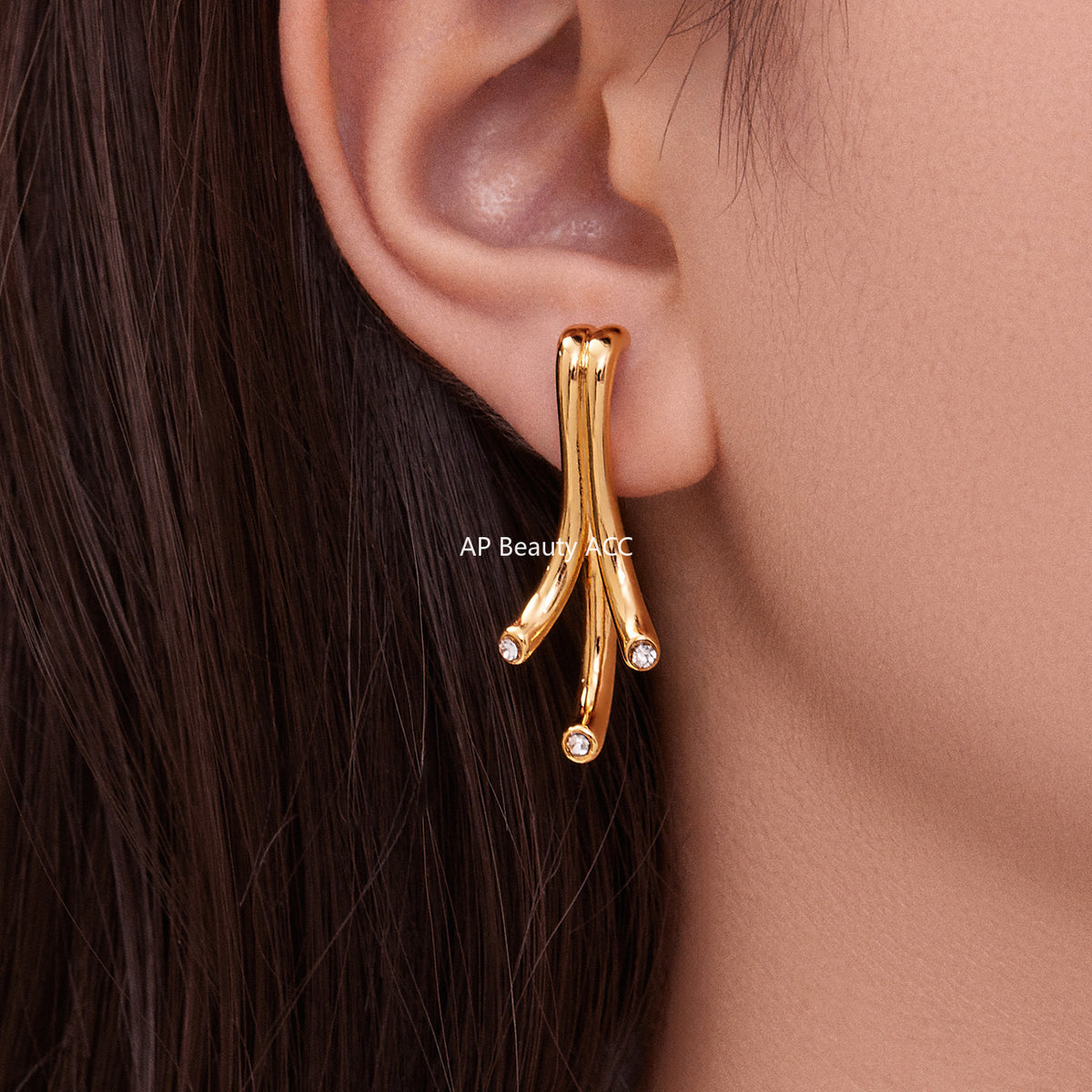 B廠-銅材質幾何異形鑲嵌鋯石耳環輕奢個性歐美風高質感耳飾批發「F811」25.11-1