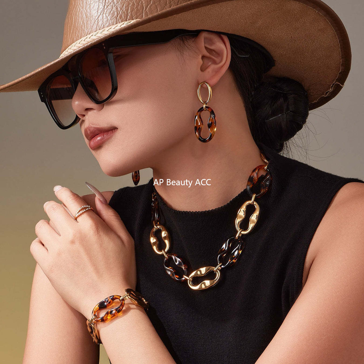 B廠-中古vintage耳飾設計感不鏽鋼幾何樹脂耳環項鍊手鍊套裝女「TXP470」25.11-3