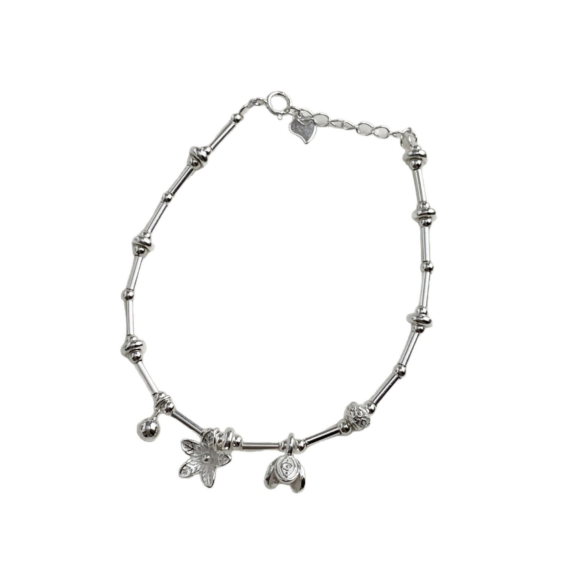 C廠-清新甜美森系花朵花葉圓珠直管S925純銀手鍊銀手鍊「1546」25.11-2