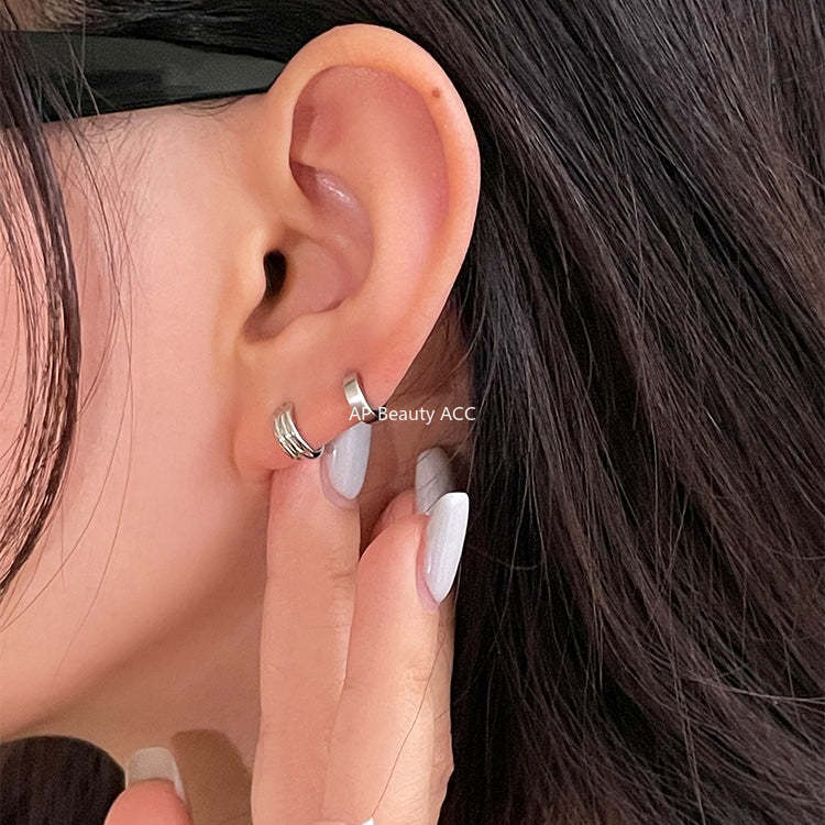 C廠-925銀針耳環線圈重疊耳釘女小眾設計感高級耳耳圈耳釘爆耳飾「EH-3132.SJ」25.12-2