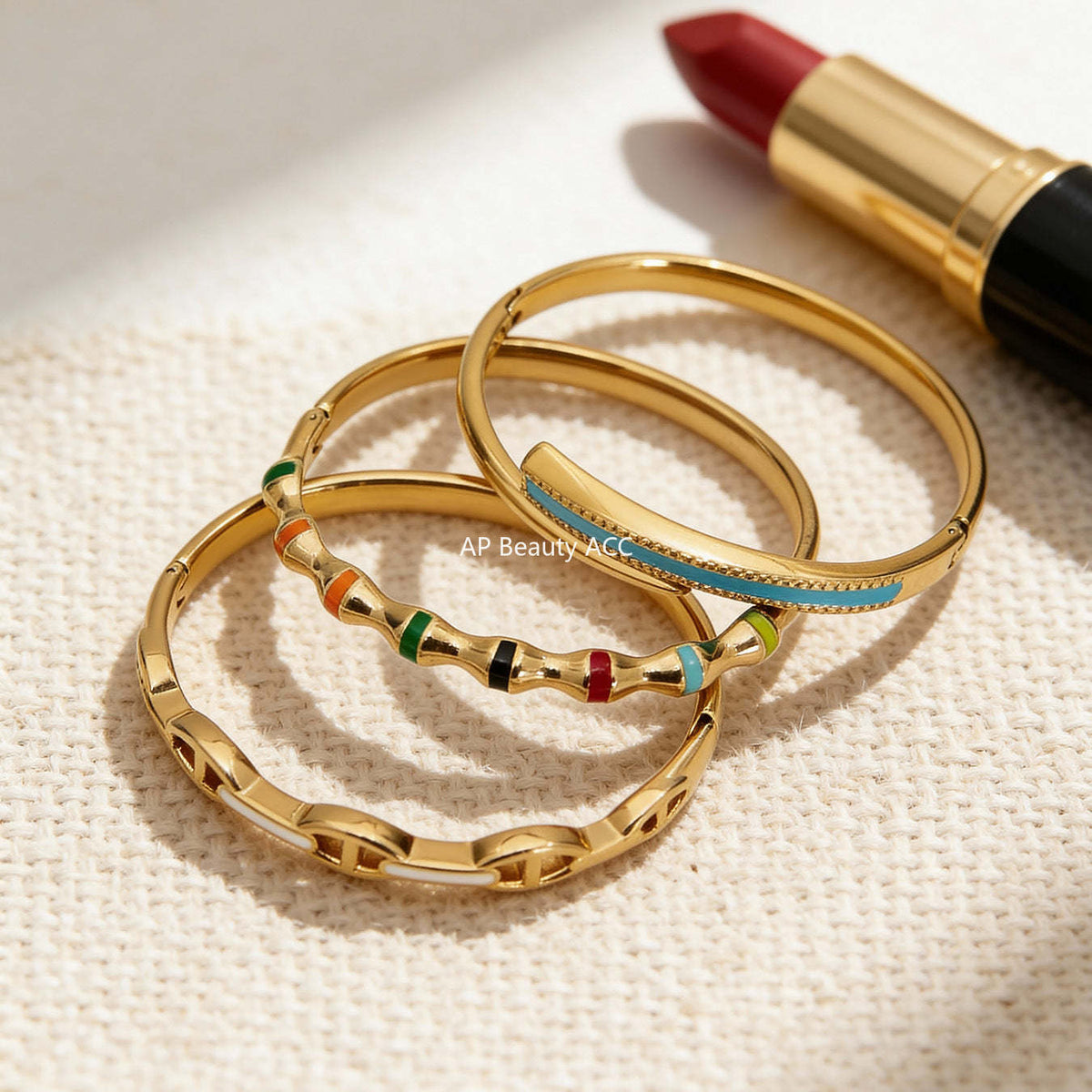 B廠-多巴胺竹節滴油彩色卡扣手鐲組合不鏽鋼鍍18k真金時尚開口手環女「Z522-Z523-Z524」25.12-3