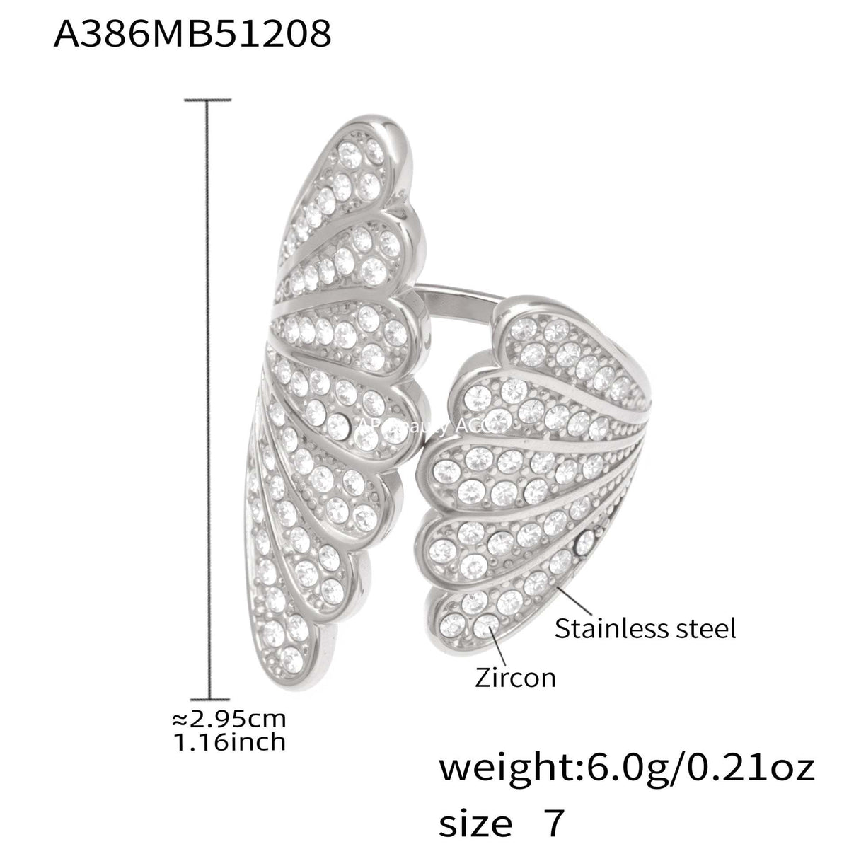 B廠-不鏽鋼百葉扇5A鋯石開口戒指鍍18k真金ins小眾設計指環輕奢手飾品「A386」25.12-3