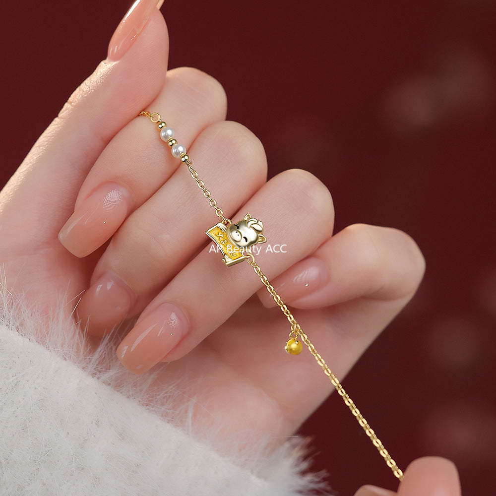 D廠-原創足銀S999柿來運轉大吉大利小馬項鍊輕奢耳釘個性中式手鍊「YC9738E_1 YC5412SL_1 YC0457N_1」25.12-3