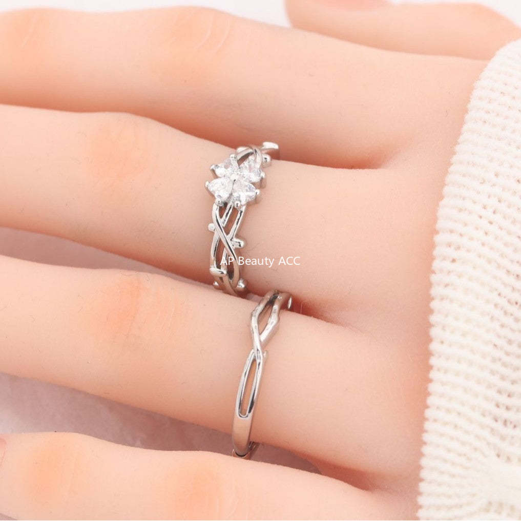 G廠-荊棘四葉草情侶戒指男女一對簡約高級感愛心鏤空對戒時尚百搭指環「J1648」25.11-4