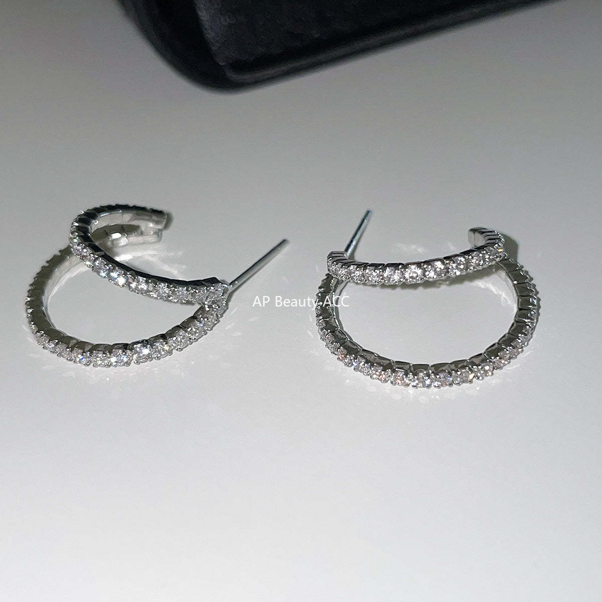 C廠-小眾設計冷淡風細閃鋯石銀針耳釘女高級感百搭疊戴風雙層秋冬耳飾「EH-4121」25.10-5