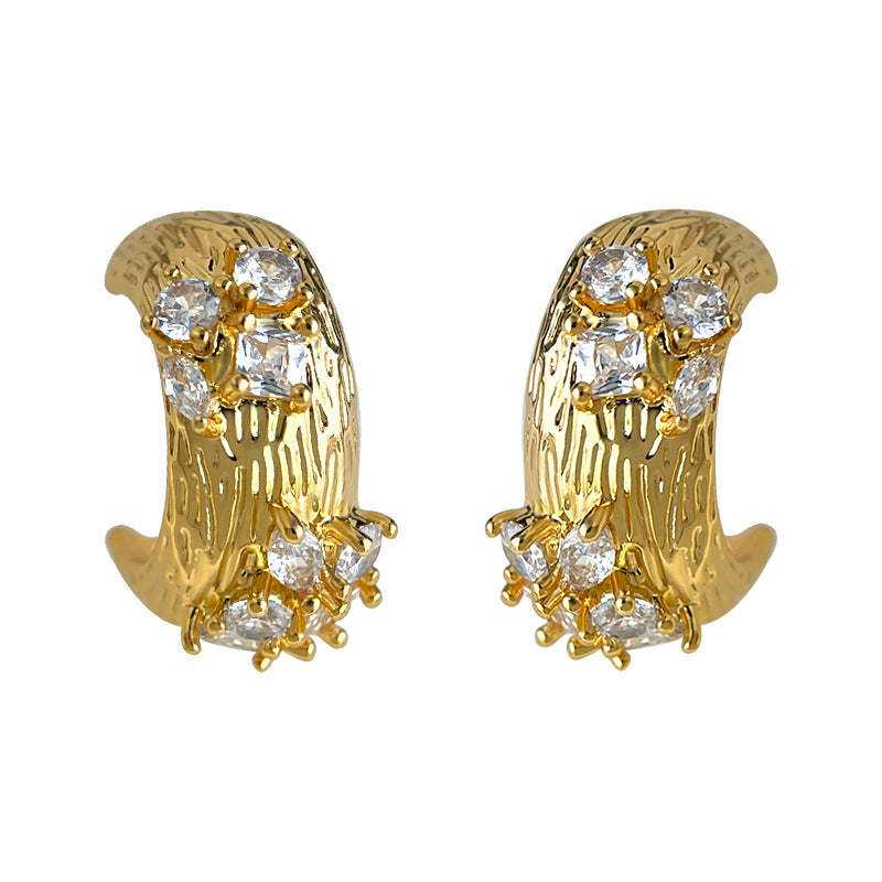 A廠-時尚高級感鑲嵌鋯石925銀針半圓幾何老錢風 新款耳飾工廠耳環「7103」25.11-3