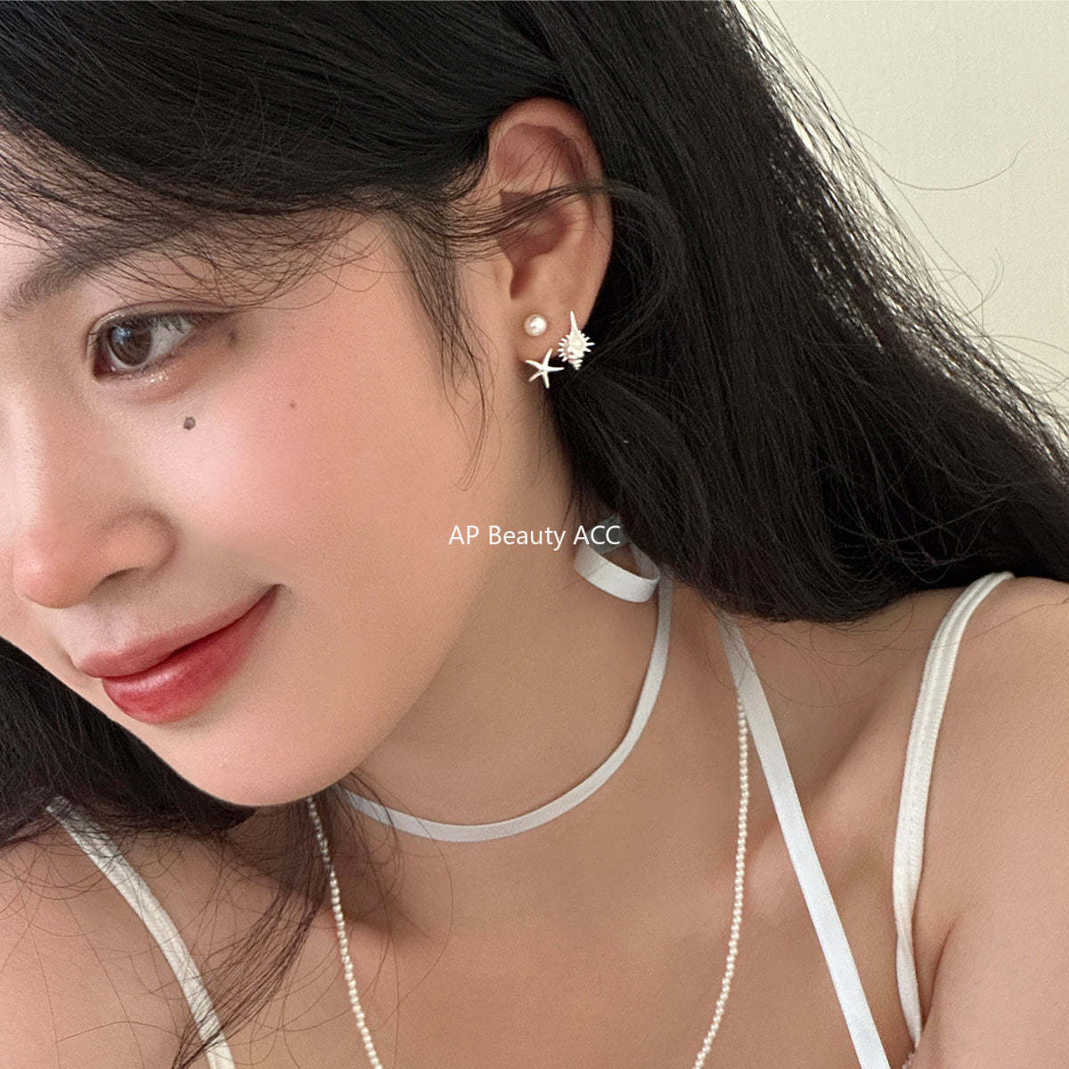 C廠-後掛式珍珠耳釘女小眾設計感海星海螺耳環5新爆銀針耳飾「EH-3098.eb-SJ」25.12-1