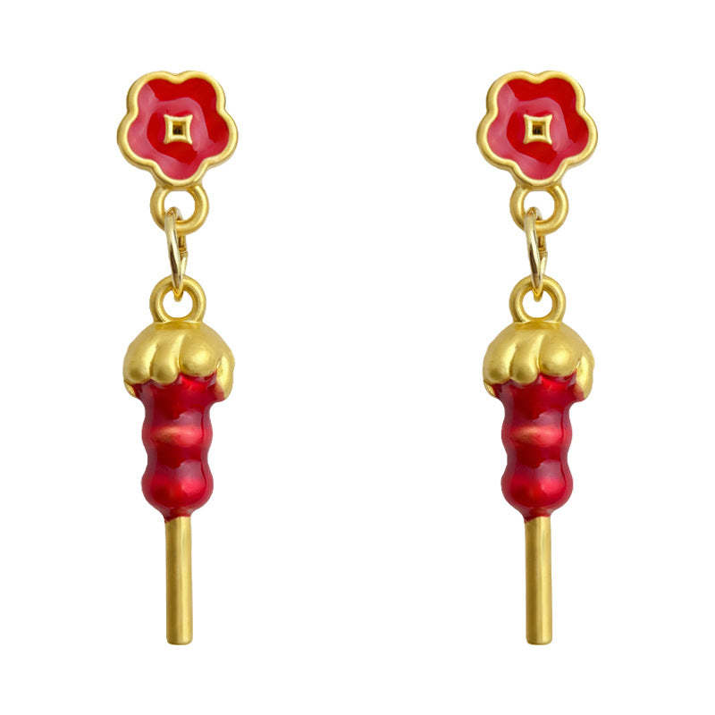 A廠-時尚高級感糖葫蘆串新款耳飾琺瑯滴釉新年紅色耳飾新中式耳環「7209」25.12-2