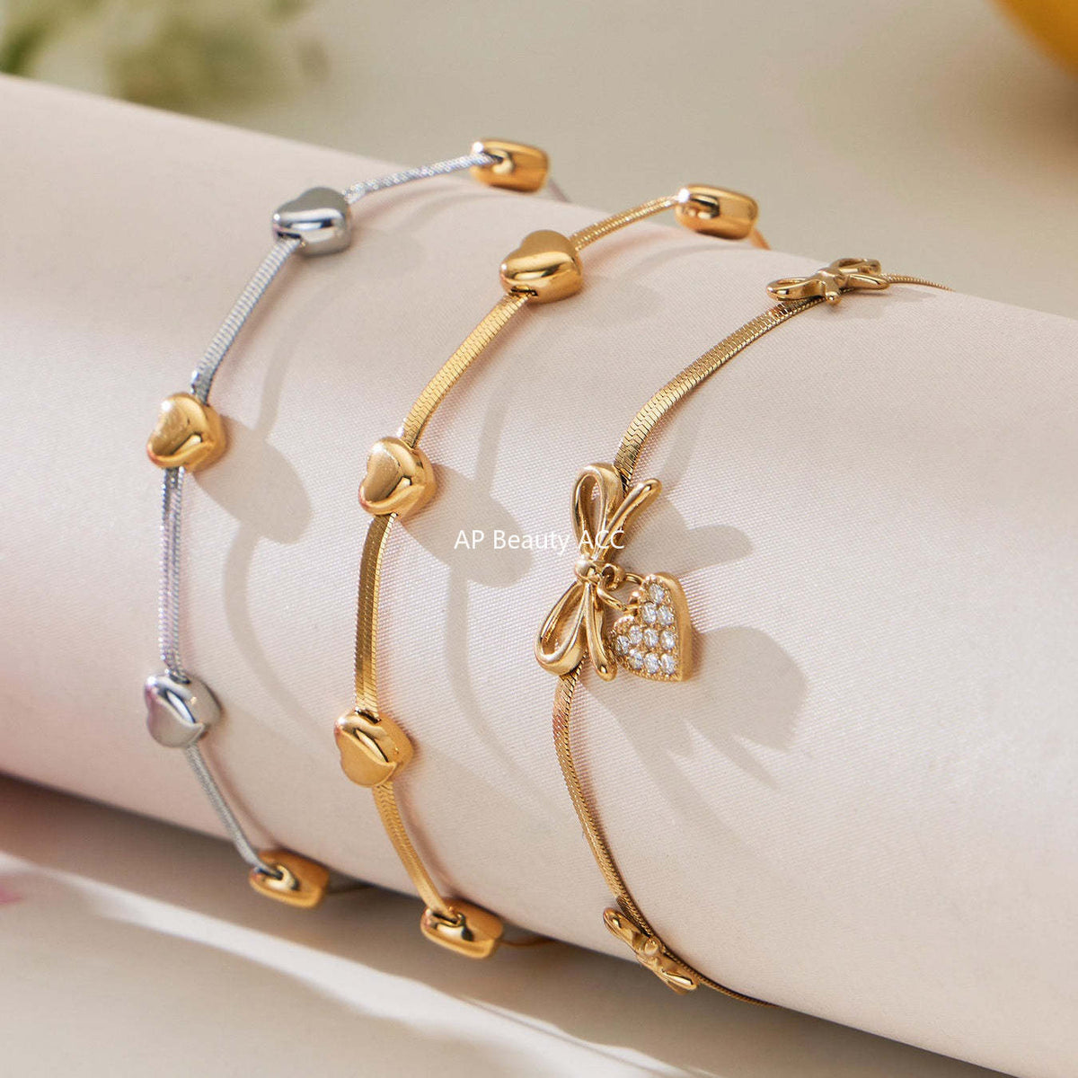 B廠-不鏽鋼蝴蝶結愛心鋯石滿鑽吊墜刀片鏈手鍊項鍊首飾套裝鍍18k真金「TXP499」25.11-4