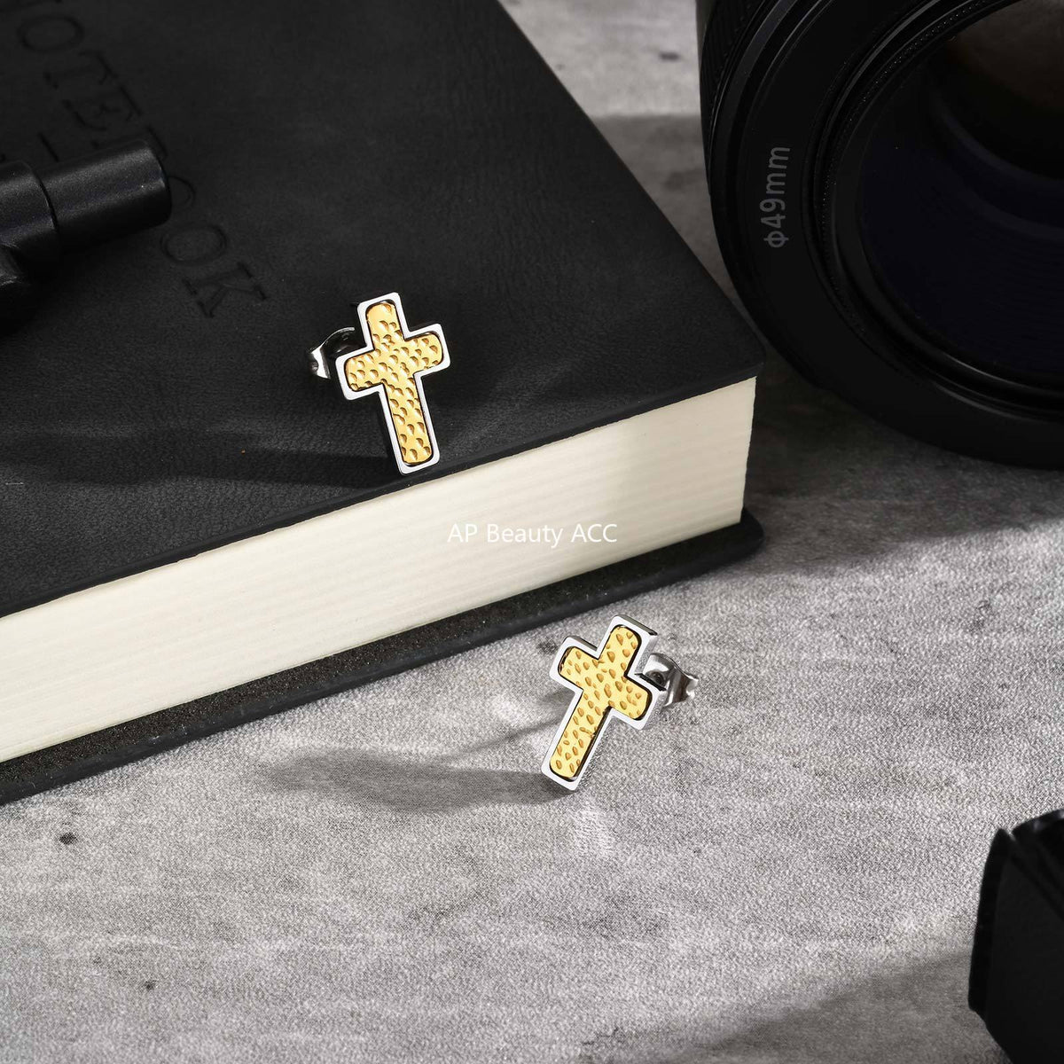 G廠-跨境男士時尚耳飾 不鏽鋼錘紋十字架耳釘 潮流經典百搭飾品「ES-720」25.11-1