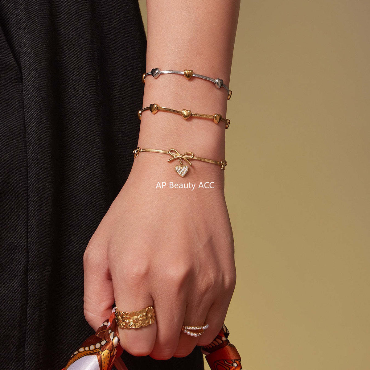 B廠-不鏽鋼蝴蝶結愛心鋯石滿鑽吊墜刀片鏈手鍊項鍊首飾套裝鍍18k真金「TXP499」25.11-4