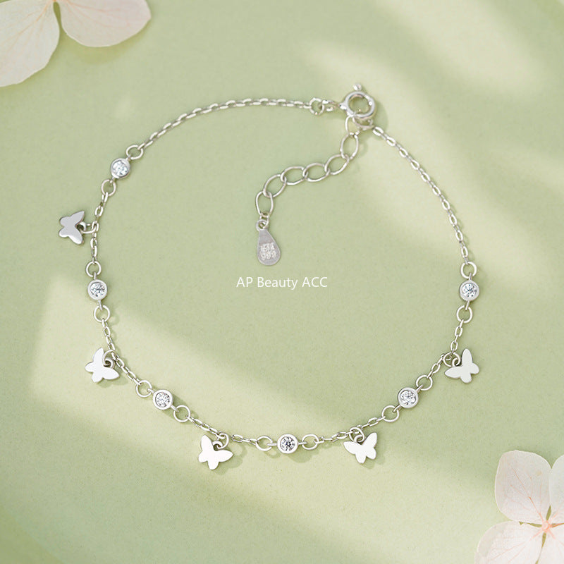 D廠-S999足銀森系蝴蝶圓鋯手鍊女簡約風文藝精緻氣質淡雅手飾「YC4881SL_1」25.11-2