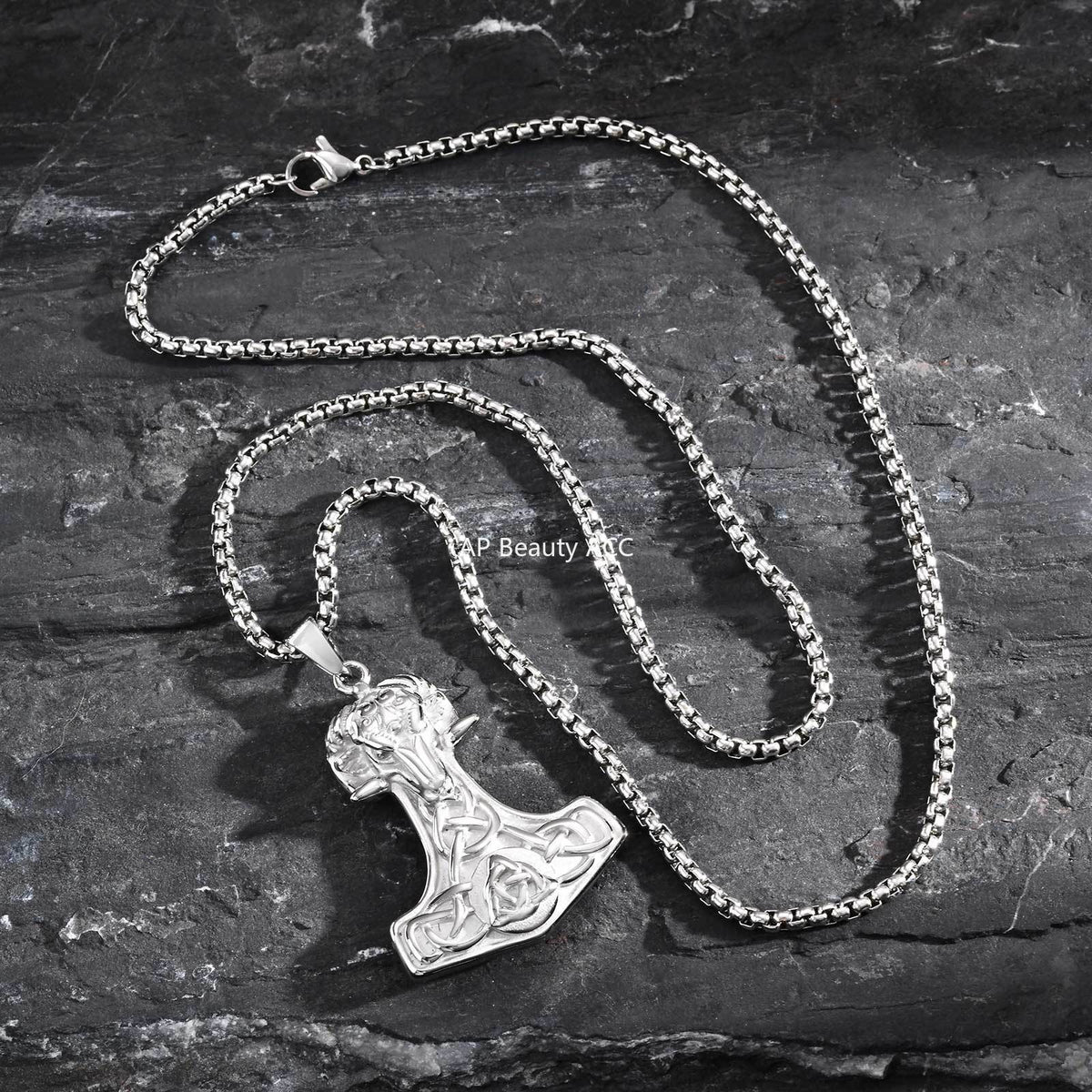 G廠-哥特風 不鏽鋼維京羊頭雷神錘吊墜項鍊 北歐男士復古飾品「PN-2218」25.11-1