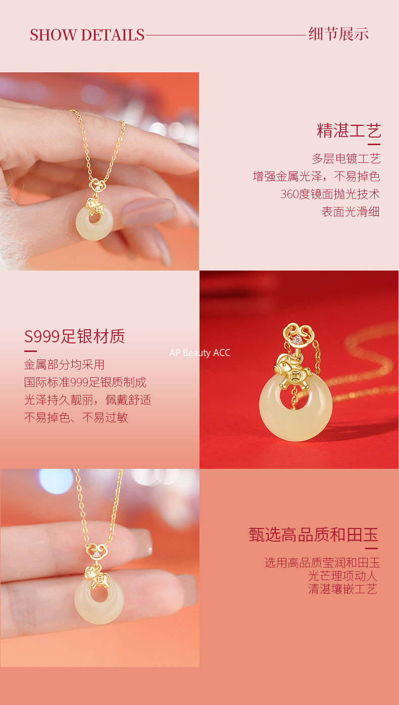 D廠-原創S999足銀馬上有錢平安扣項鍊女本命年復古福氣鎖骨鏈「YC3540N_1」25.10-5