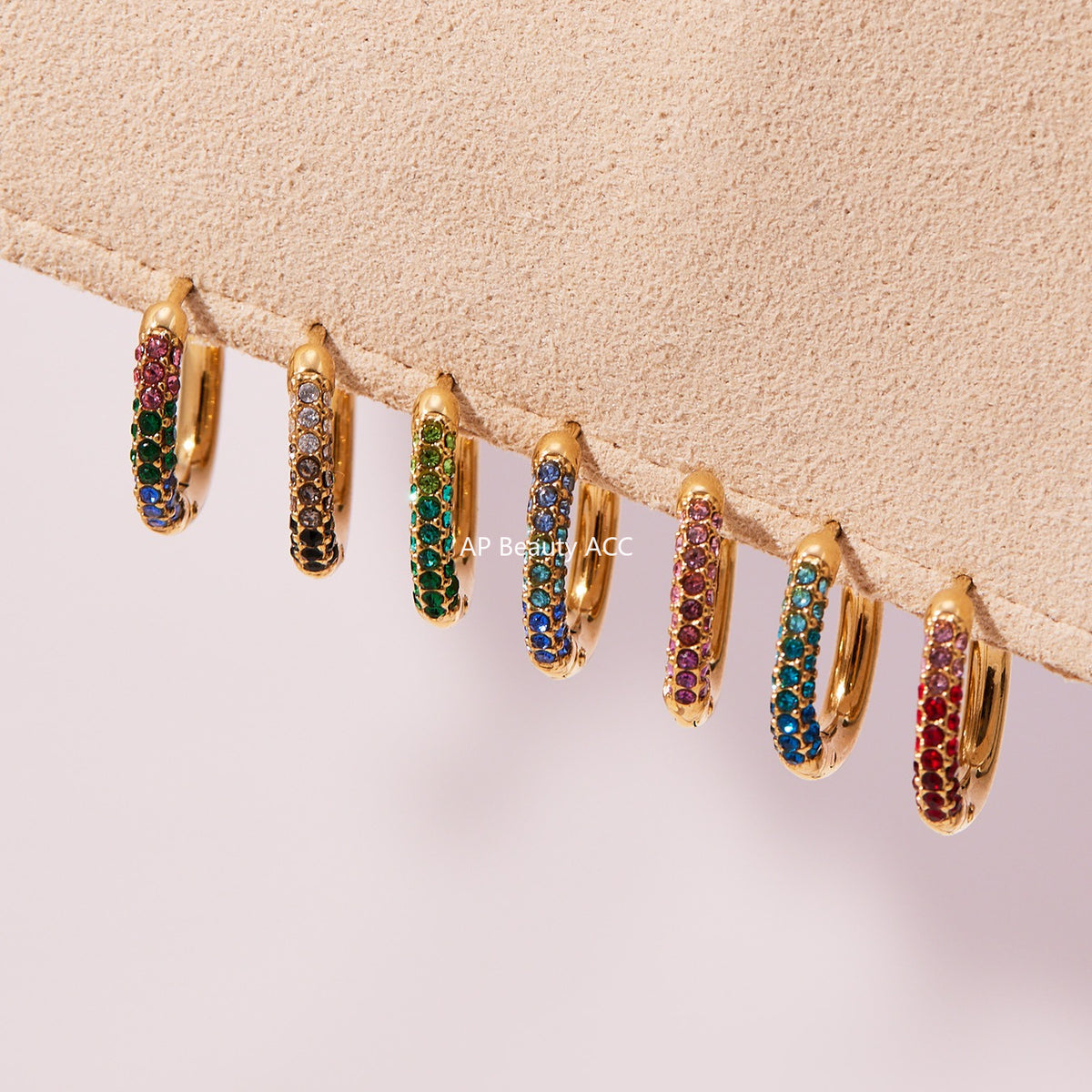 B廠-超閃5A彩色鋯石小耳環卡扣耳飾不鏽鋼鍍18k真金跨境熱銷款「F752」25.11-1