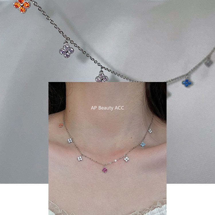 C廠-新款爆款復古多巴胺四葉草項鍊女925純銀百搭法式輕奢疊戴鎖骨鏈「XL-1214」25.12-2