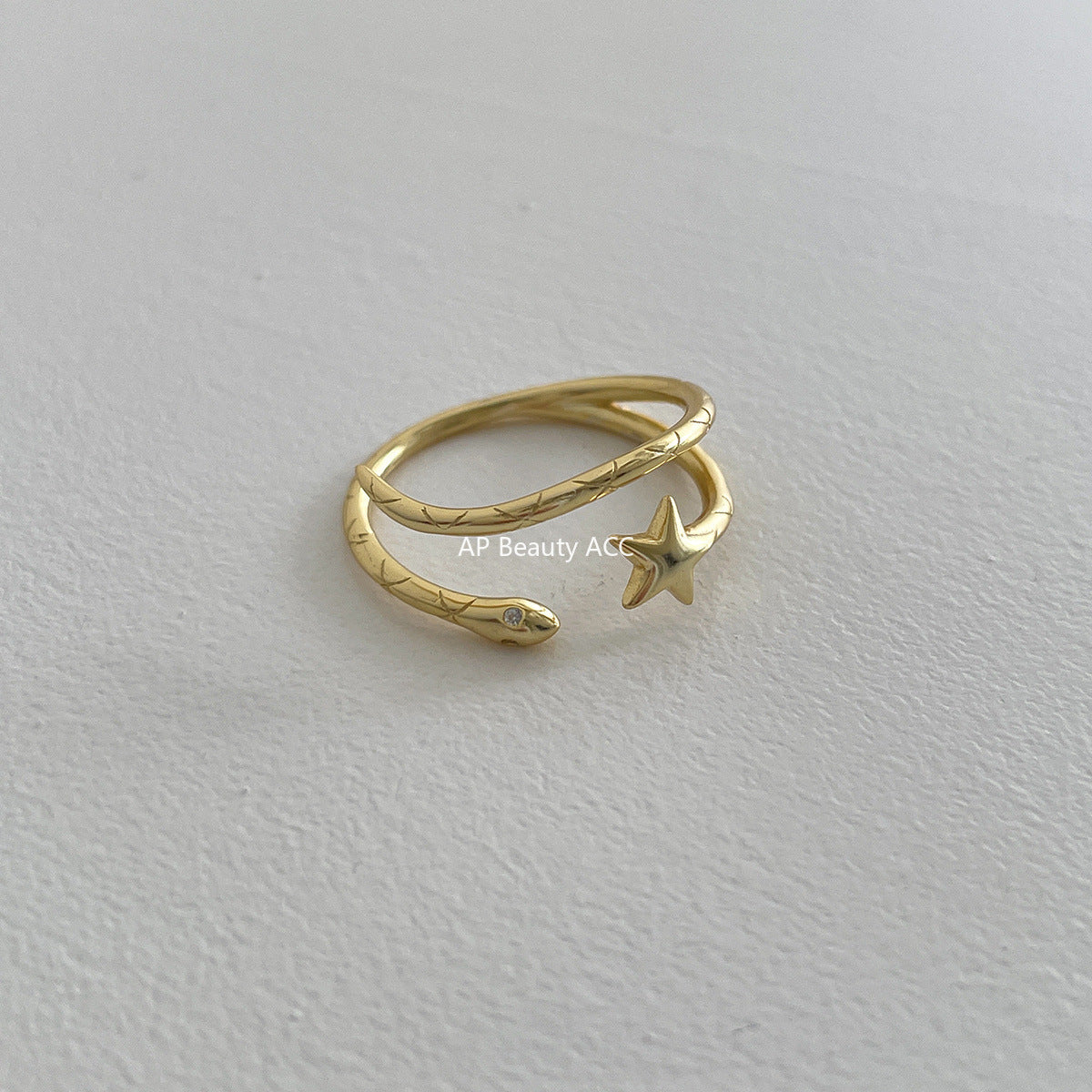 C廠-韓版簡約小巧可愛星星純銀戒指女輕奢高級感形狀蛇形食指戒新指環「JZ-0718」25.10-3