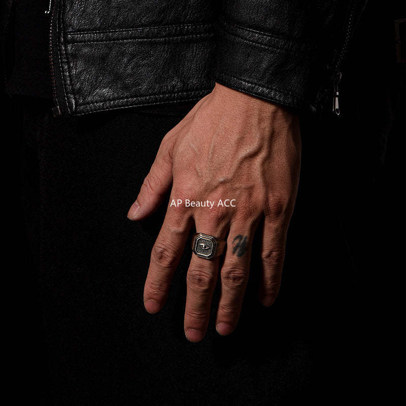 G廠-復古惡魔之眼戒指男潮個性冷淡風仿泰銀拉絲食指戒時尚創意感指環「J2688」25.11-4