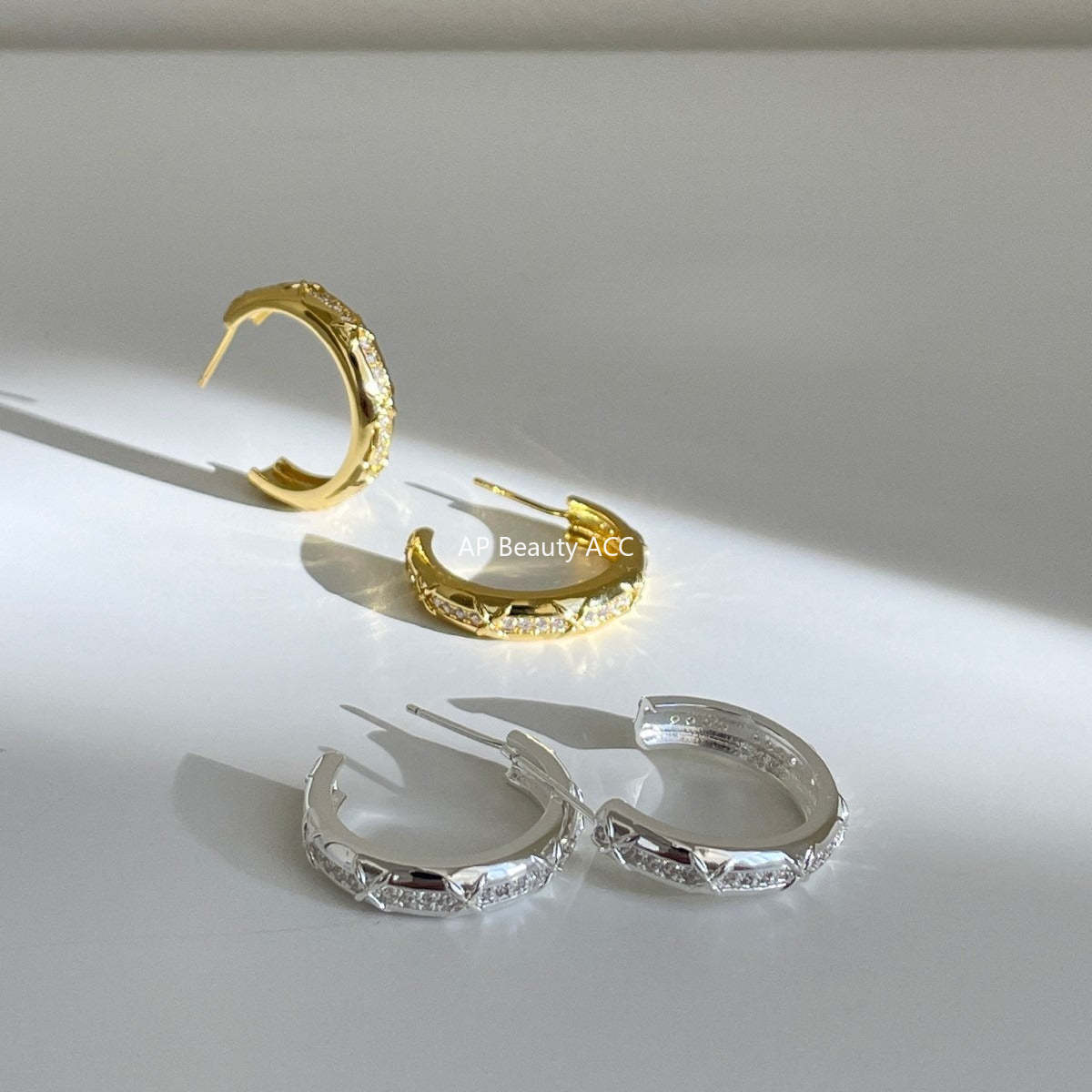 C廠-小眾輕奢高級感銀針耳圈女時尚度假風氣質耳環ins風獨特鋯石耳環「EH-4330」25.11-4