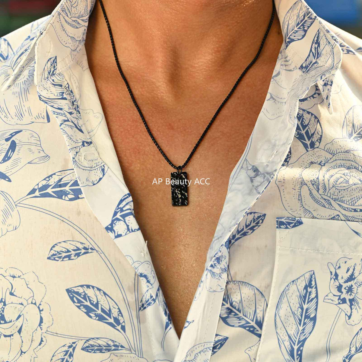 G廠-不鏽鋼潮流新款長方形正反褶皺紋理感設計幾何吊墜黑色「PN-2194」25.11-1