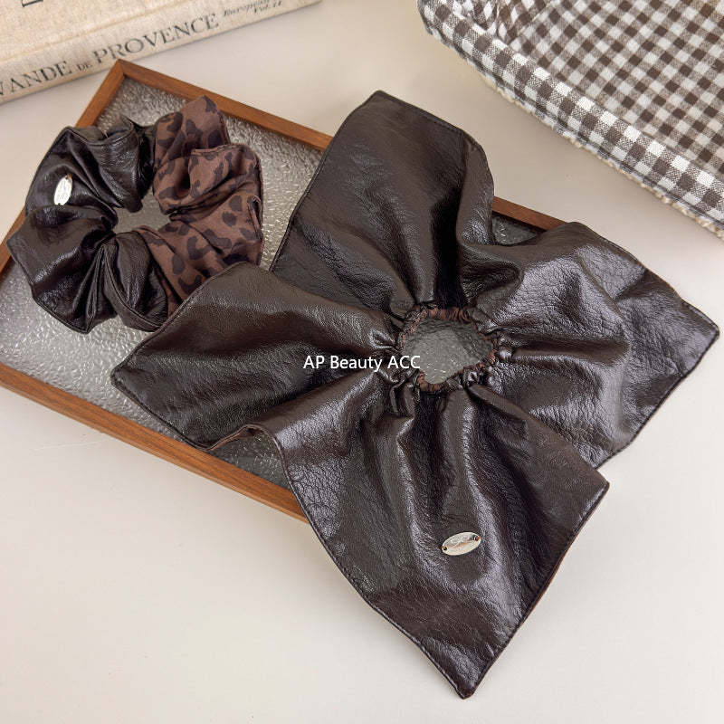 E廠-韓國ins風咖色豹紋拼接大腸髮圈女秋冬氛圍感氣質低馬尾頭繩髮飾「27622」25.11-1