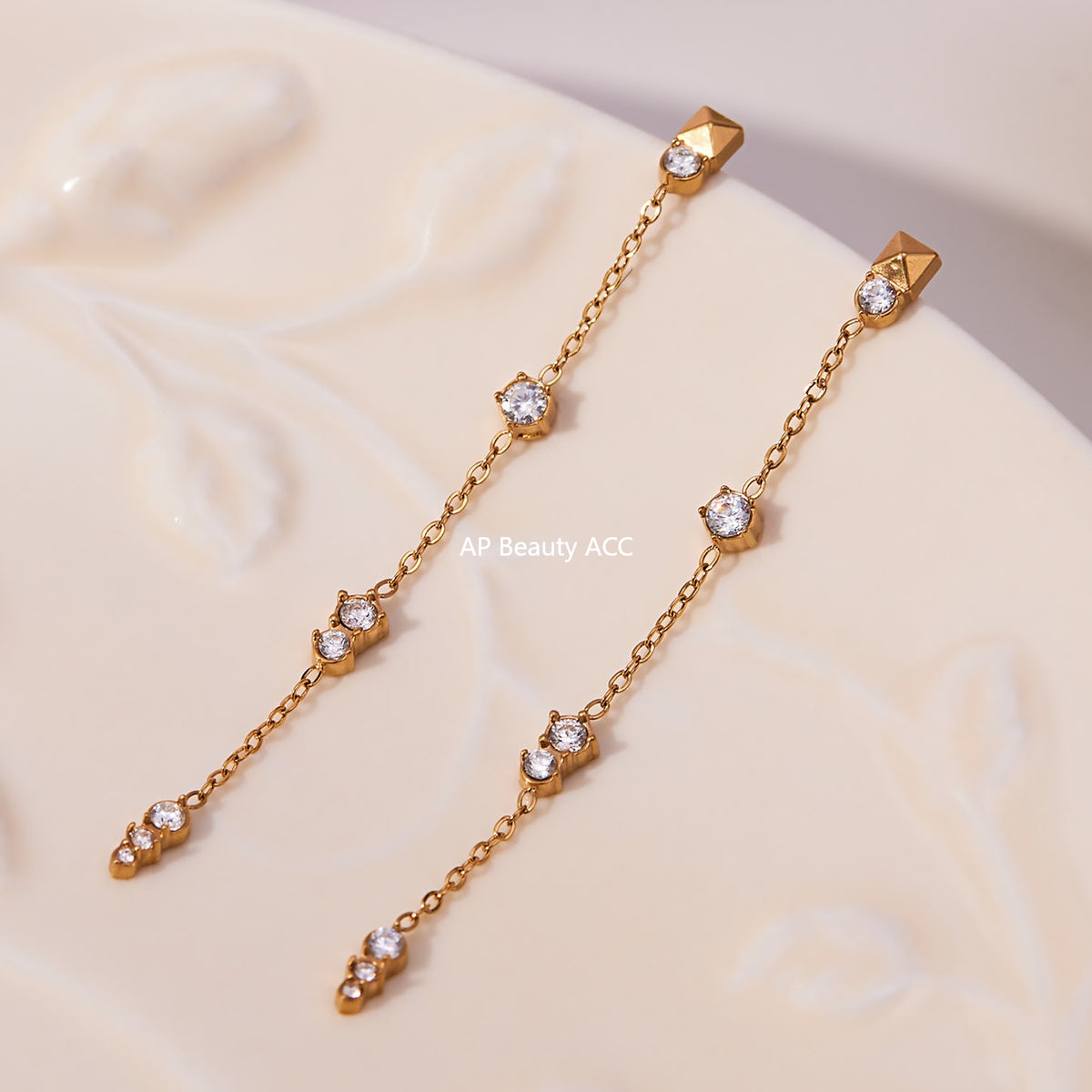 B廠-不鏽鋼流蘇鋯石耳環鍍18k真金chic風歐美時尚輕奢百搭耳飾「F932」25.11-2