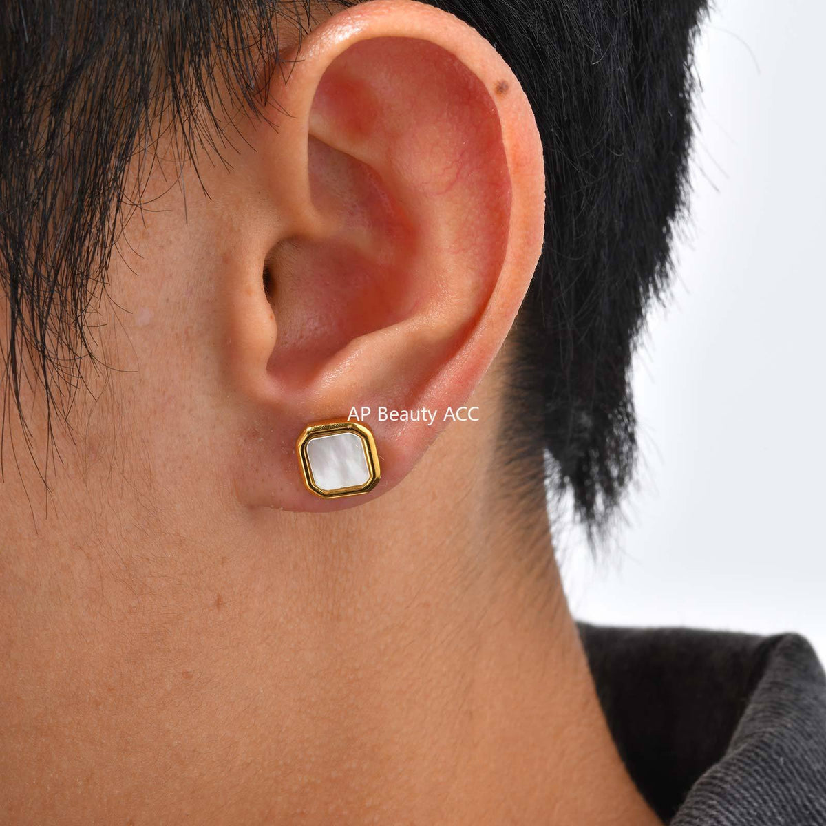 G廠-不鏽鋼時尚簡約款方形貝殼男女耳釘金色百搭潮流耳環批發「ES-728」25.12-2