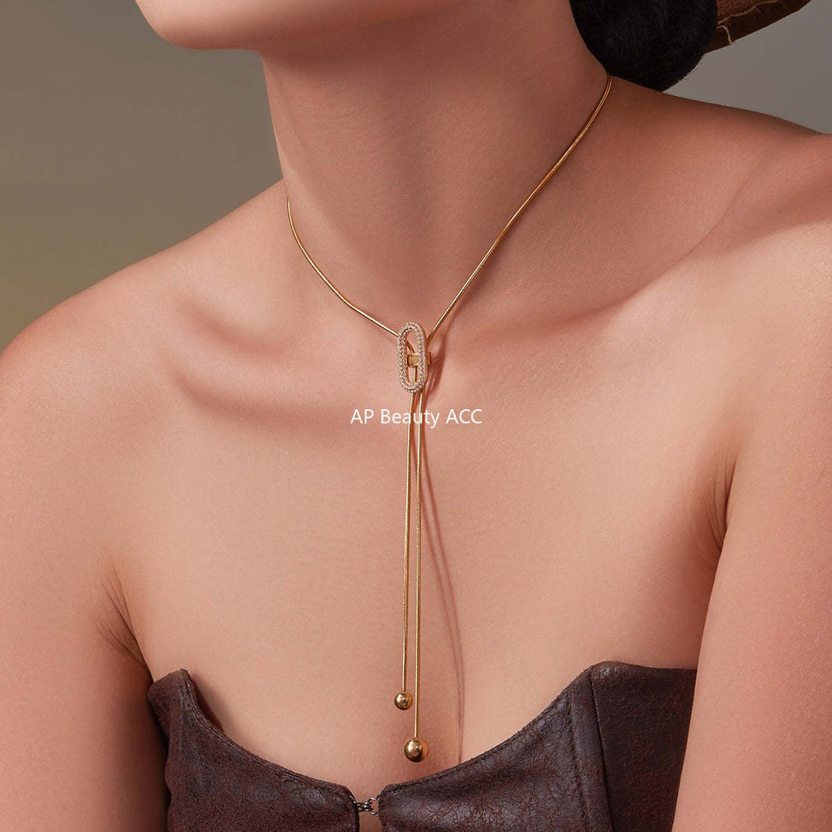 B廠-超閃5A鋯石日字抽拉項鍊不鏽鋼鍍18k真金跨境新款珠寶首飾「P560」25.11-3