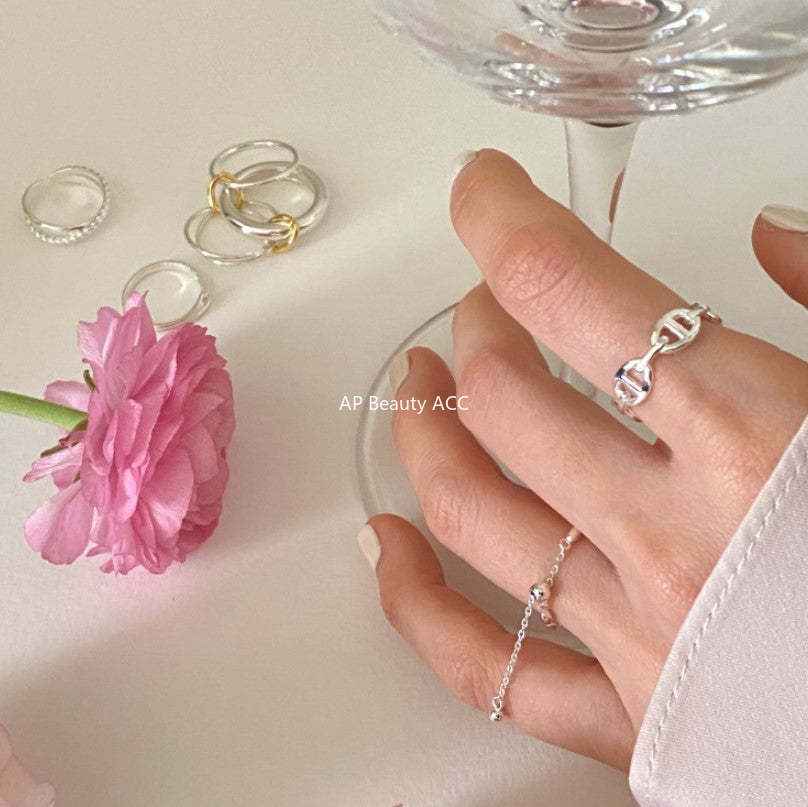 F廠-韓國韓版極簡925純銀 簡約ins潮人同款 橄欖珠戒指「J1621」25.12-1