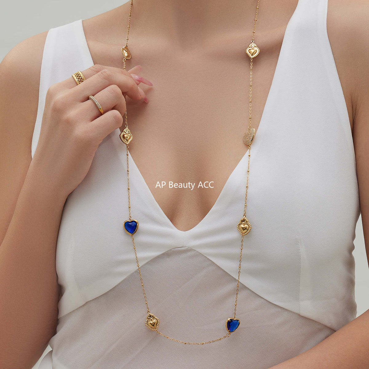 B廠-不鏽鋼超閃愛心玻璃石吊墜耳環 愛心滿鑽鋯石項鍊鍍18k金首飾套裝「TXF507」25.12-1