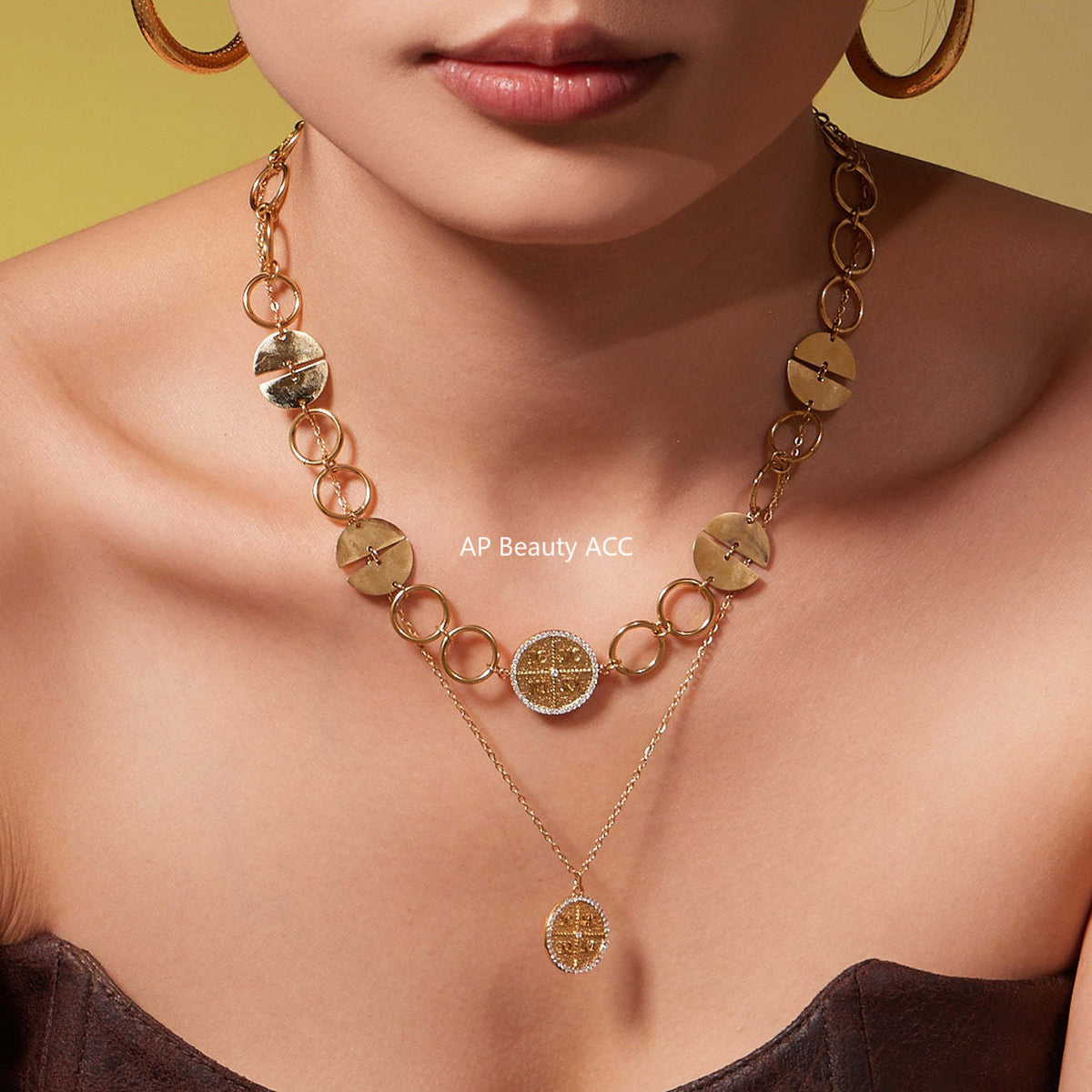 B廠-歐美新款配飾不鏽鋼圓片字母鑲嵌鋯石項鍊手鍊套裝鍍18k金「TXP488」25.11-4