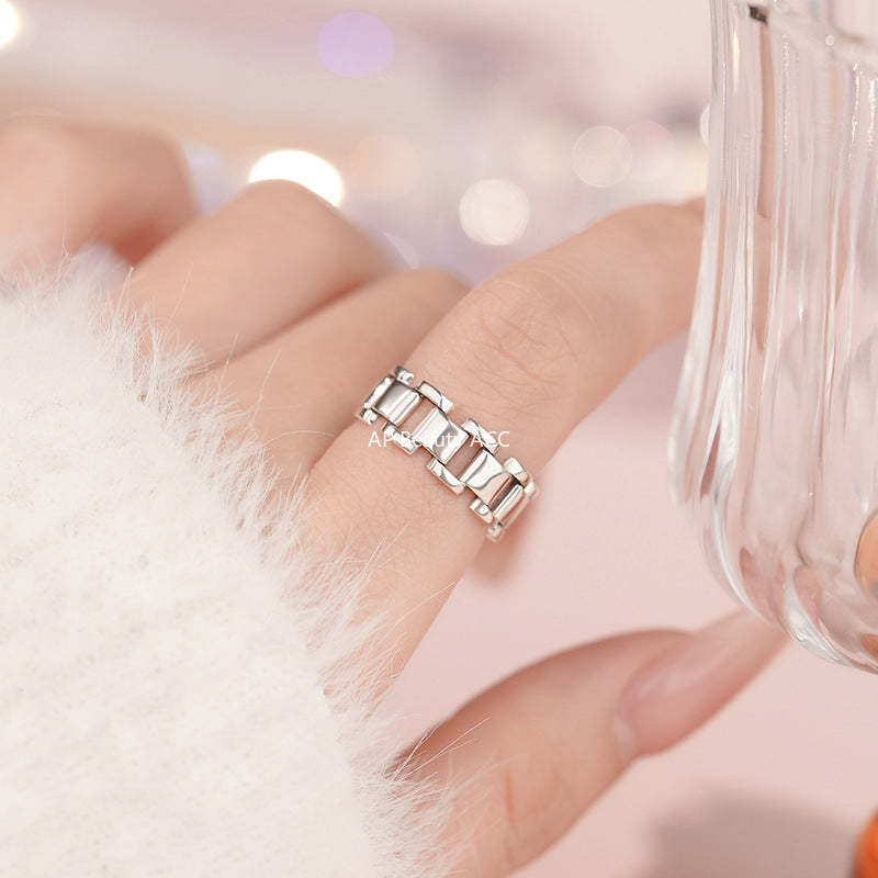 D廠-S925純銀錶鍊戒指重工簡約設計感幾何復古個性做舊手飾「YC5193R_1」25.10-5