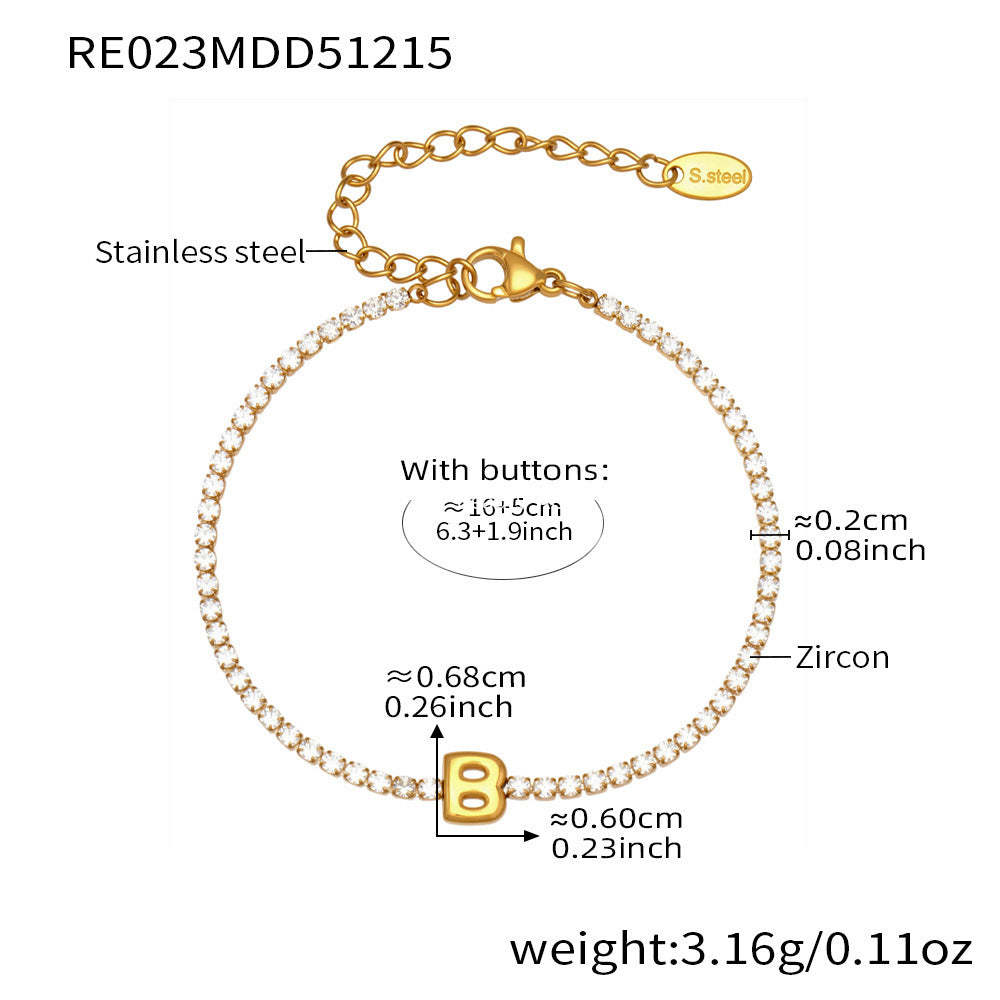 B廠-爆閃爪鑲鋯石26字母手鍊 不鏽鋼鍍18k真金時尚精緻氣質珠寶首飾女「RE023」25.12-3