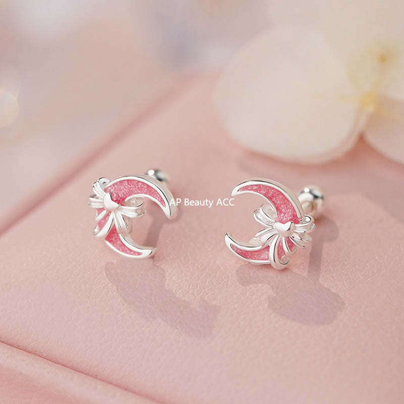 D廠-足銀S999輕奢公主月亮蝴蝶結耳環女甜美淑女風可愛百搭耳飾品批發「YC6344E_1」25.11-1