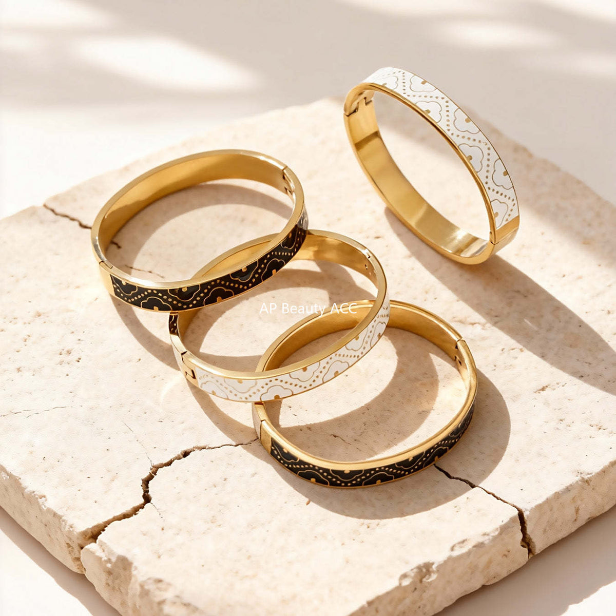 B廠-不鏽鋼琺瑯彩釉卡扣滴油手鐲鍍18k金百搭精美抽象派撞色拼接手環「Z528」25.12-3