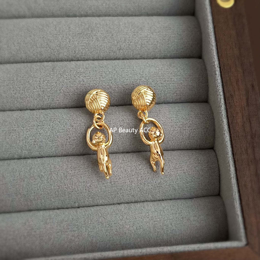 A廠-原創貓咪~925銀針時尚設計感簡約個性小眾新款動物耳飾工廠耳環女「7042」25.11-1