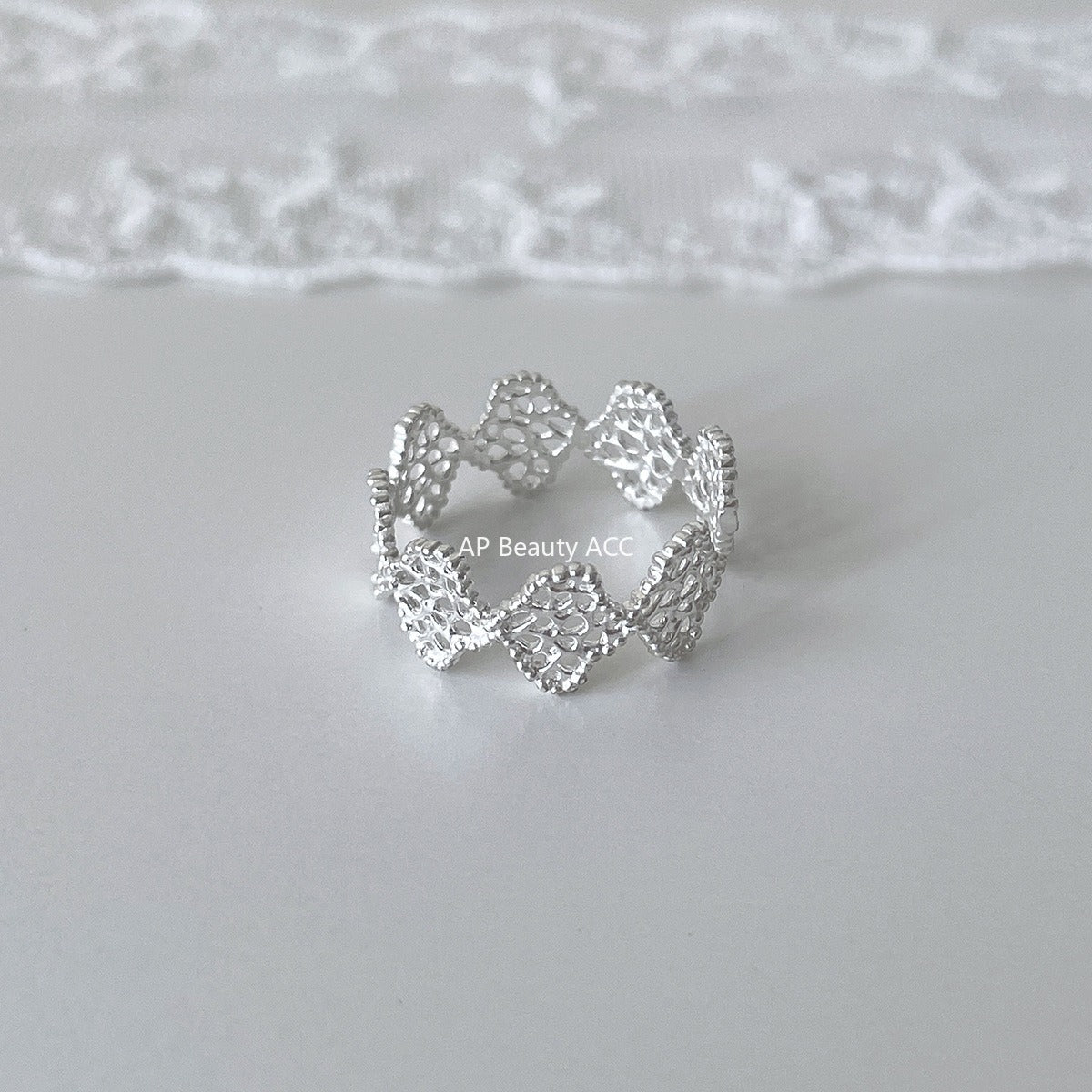 C廠-宮廷風蕾絲花邊純銀戒指輕奢小眾高級感蝴蝶結食指戒百搭氣質指環「JZ-0726」25.11-1