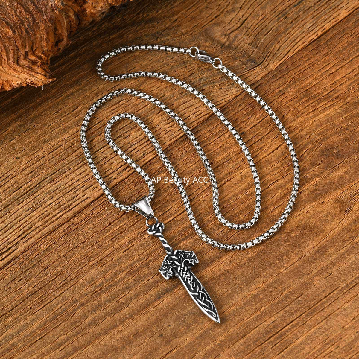 G廠-男神疊戴酷颯個性不鏽鋼凱爾特劍吊墜鋼色「PN-2315」25.12-3