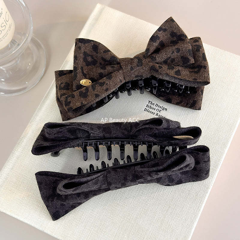 E廠-秋冬新款毛呢豹紋蝴蝶結香蕉夾髮卡高馬尾竪夾扭扭夾高級感髮飾潮「27748」25.12-1
