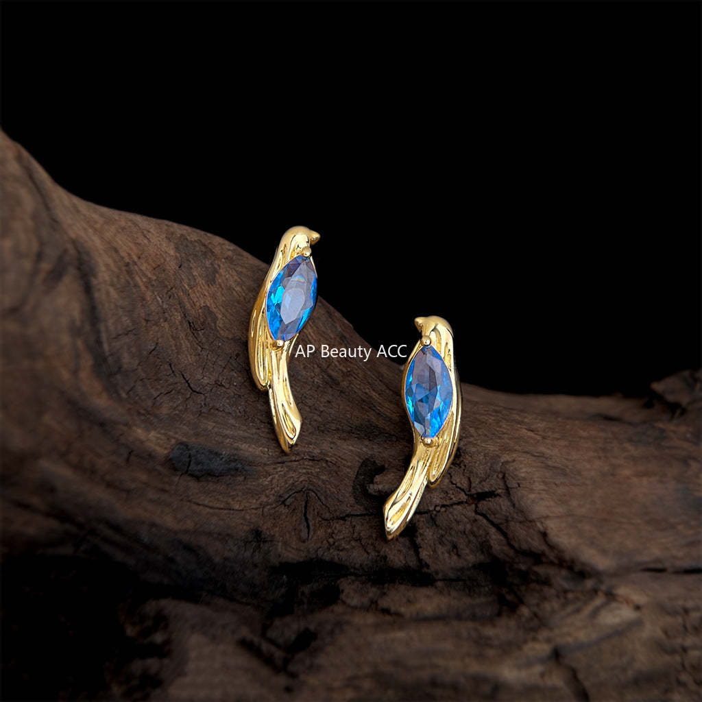 A廠-原創藝術鳥鑲嵌鋯石個性小眾設計創意925銀針新耳飾工廠 耳環女「7154」25.11-4