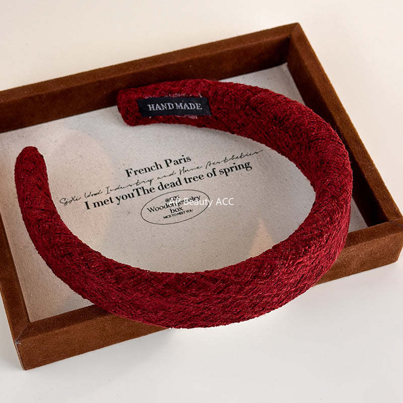 E廠-秋冬毛呢高顱頂髮箍紅色新年寬邊頭箍洗臉壓髮卡外出百搭海綿髮捆「27747」25.12-1