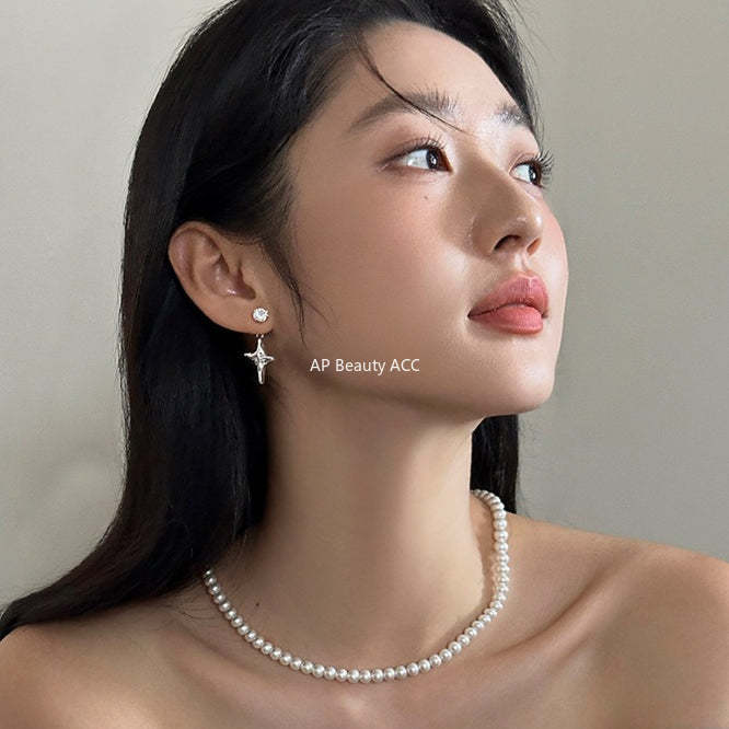 C廠-精緻時尚四芒星耳釘女高級感冷淡風鋯石耳環簡約小眾秋冬百搭耳飾「EH-4353」25.11-4