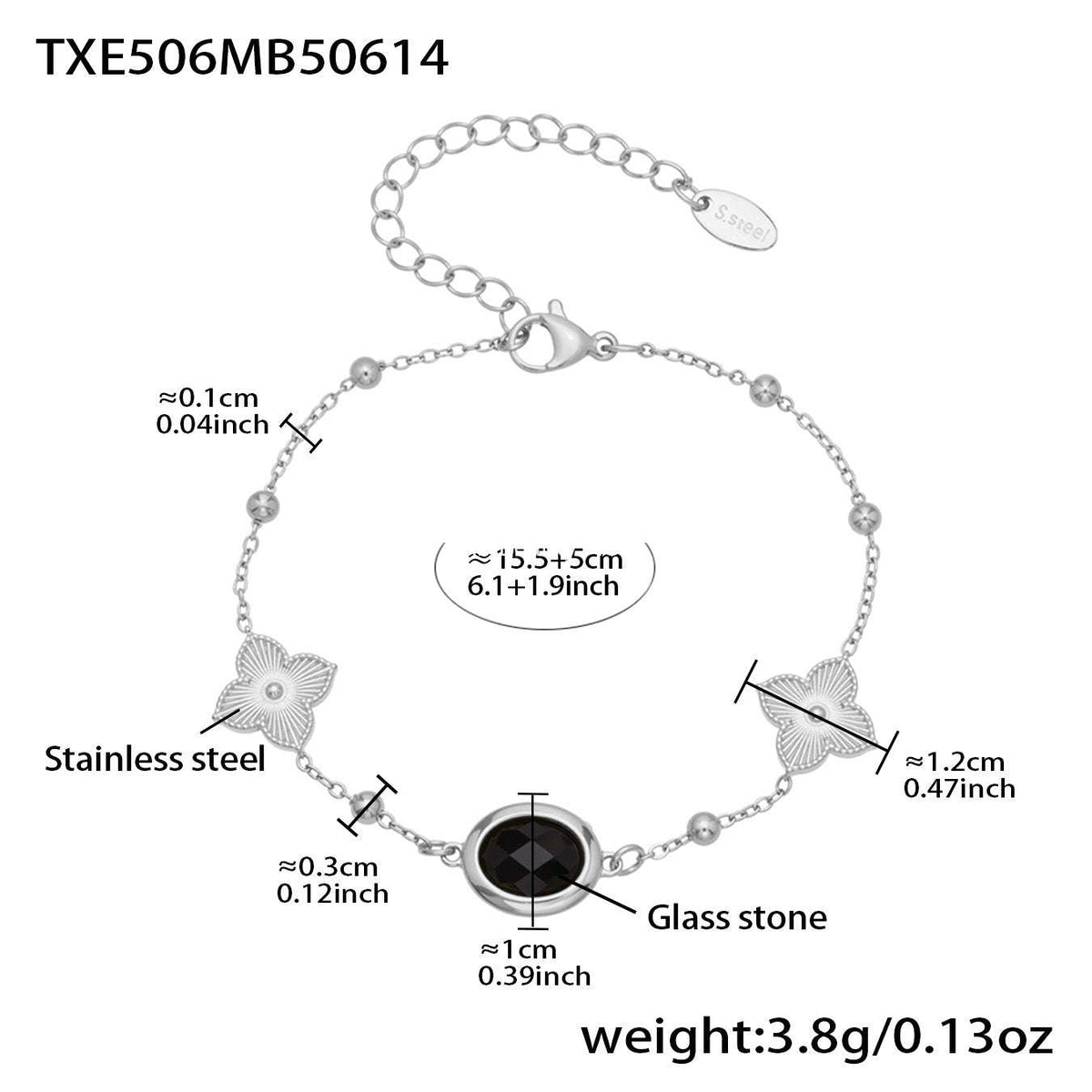 B廠-不鏽鋼十字夾珠鏈橢圓包邊切面玻璃石項鍊耳環首飾套裝鍍18k真金「TXP506」25.12-1