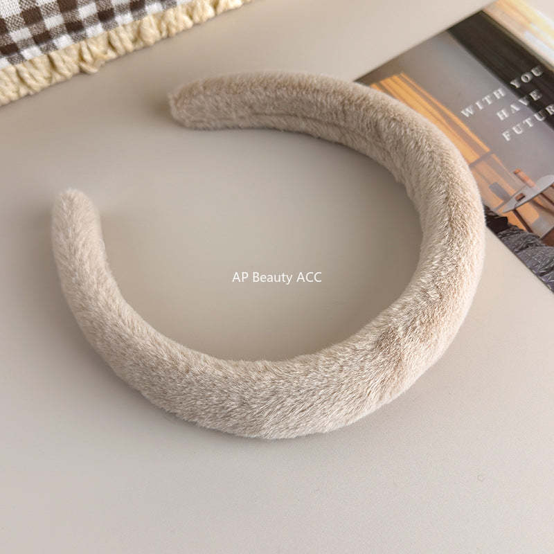 E廠-秋冬仿兔毛軟糯毛毛高顱頂寬髮箍氣質百搭溫暖毛絨絨壓髮頭箍髮飾「19179」25.11-3